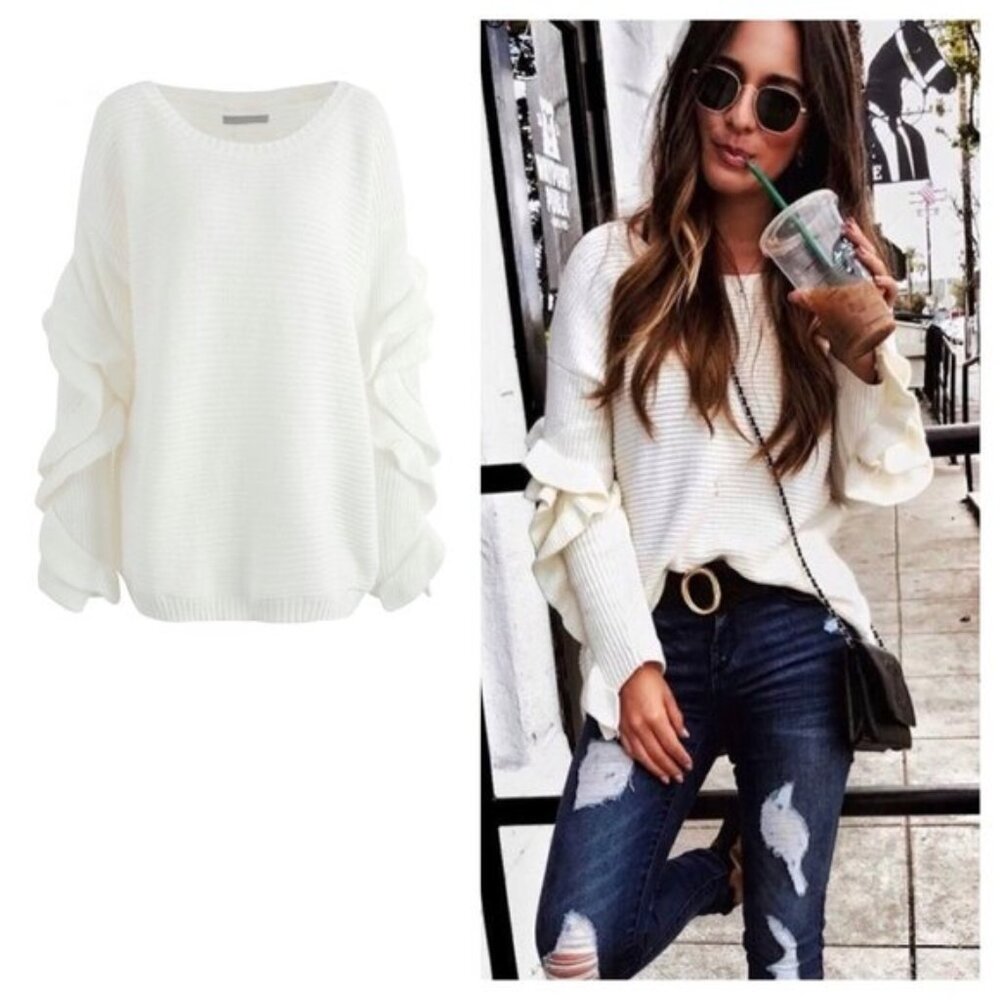 Clear Out‼️ Ruffle Sleeve Sweater Cream